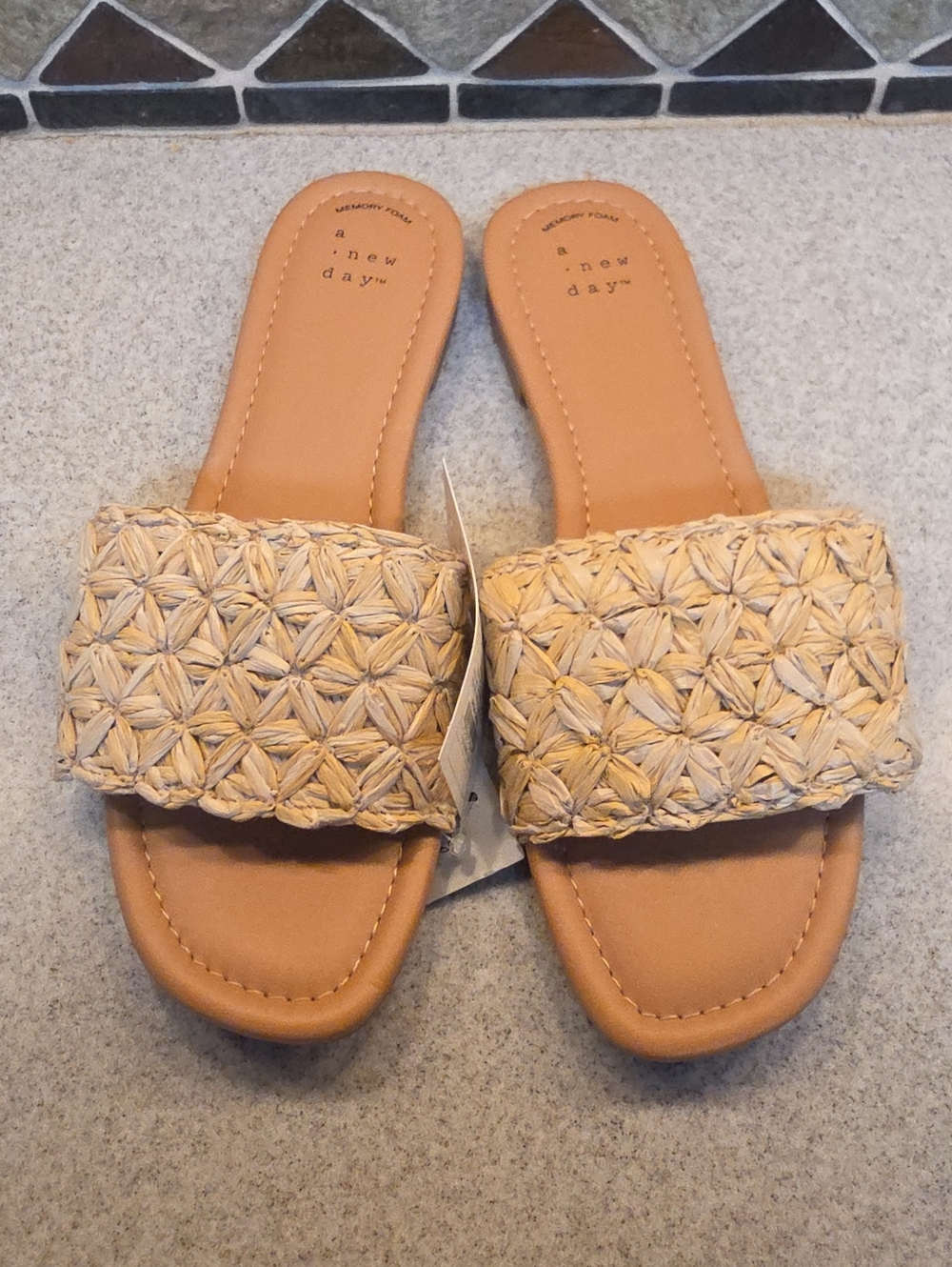 a new day Tan Woven Slide Sandals with Braided Strap